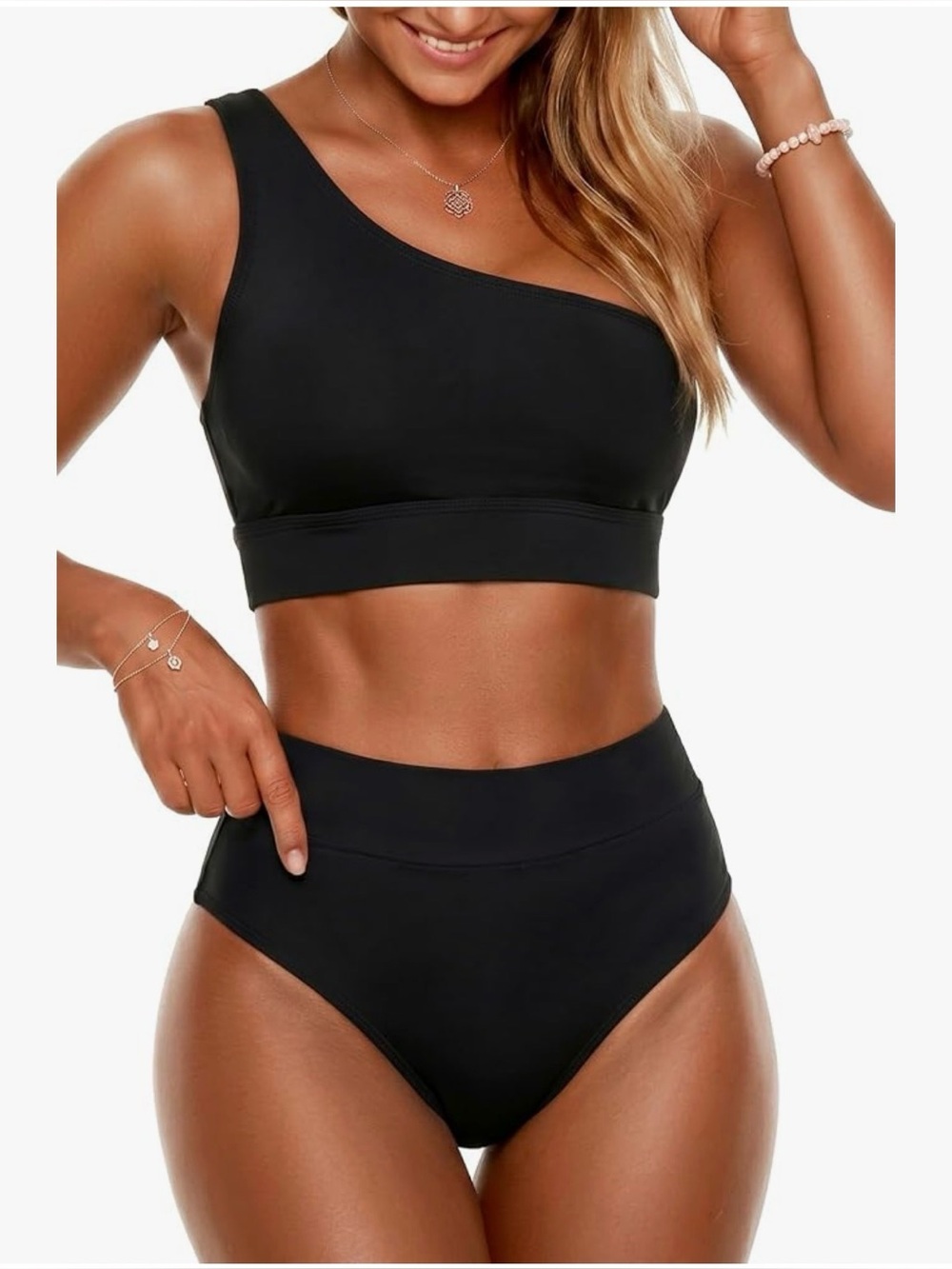 Holipick Women One Shoulder High Waisted Bikini 2 Piece Swimsuit
Black M